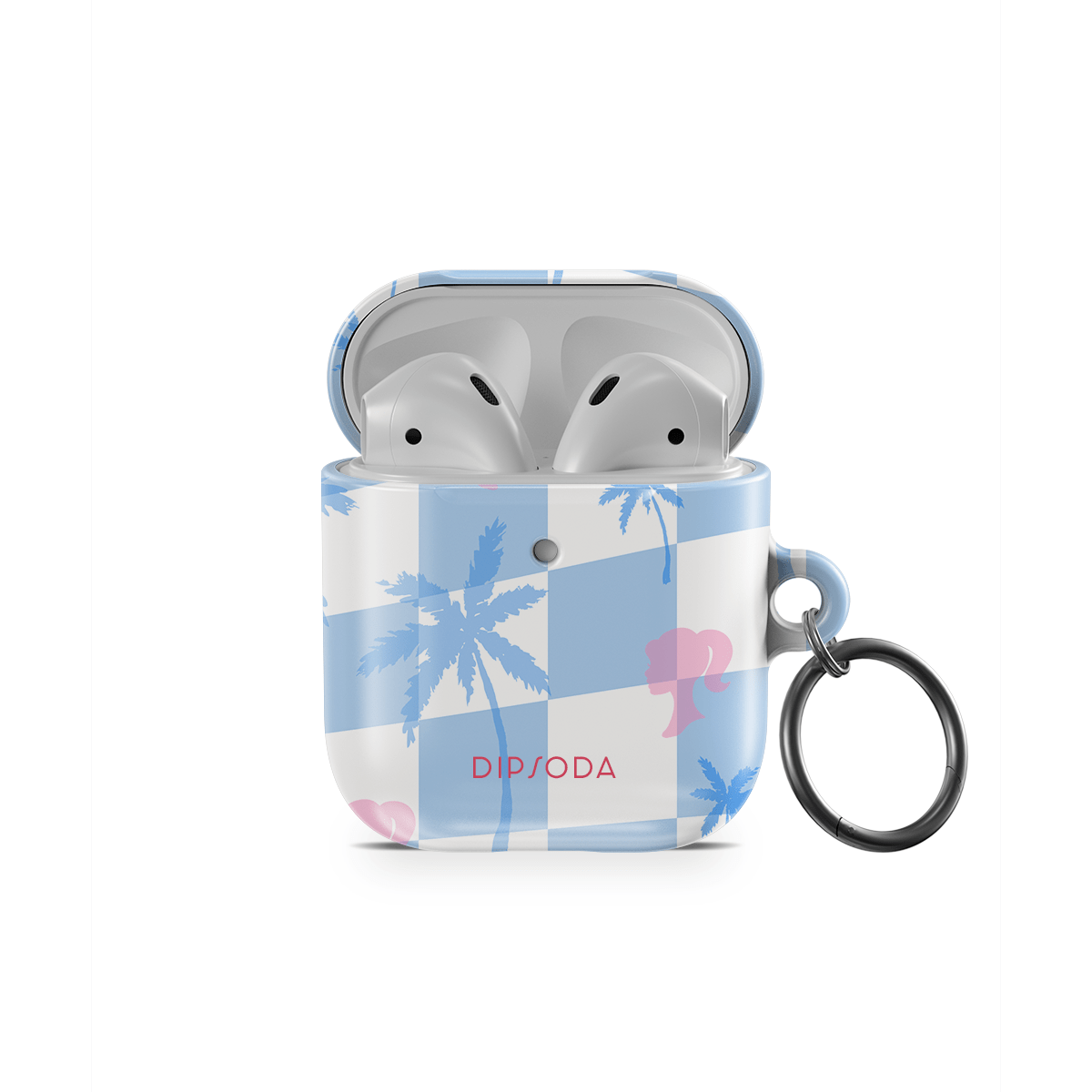 Paradise Pool Blue White Checkers Palm Trees AirPods Case DIPSODA