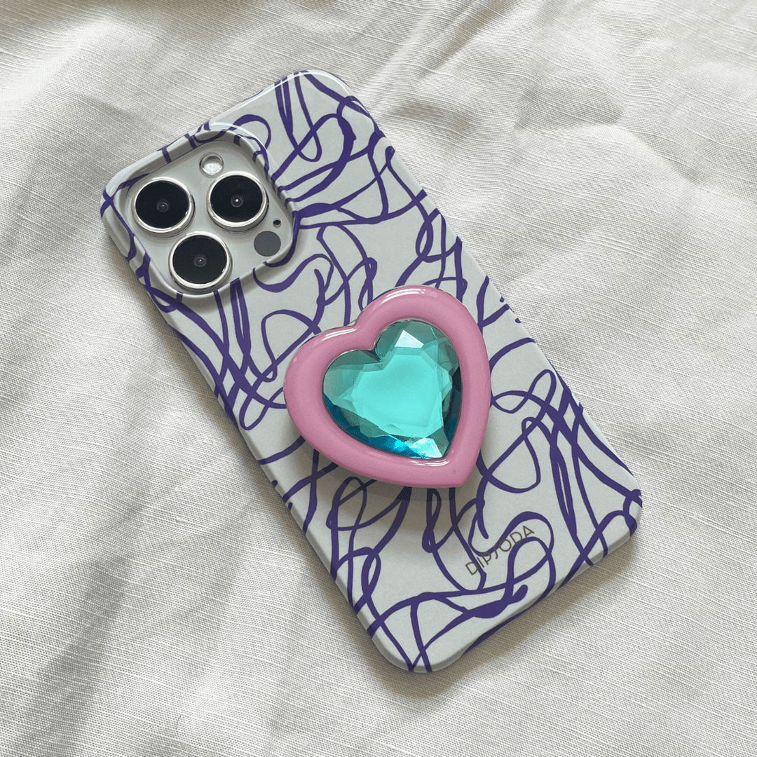 Pink & Blue Heart Crystal Phone Grip