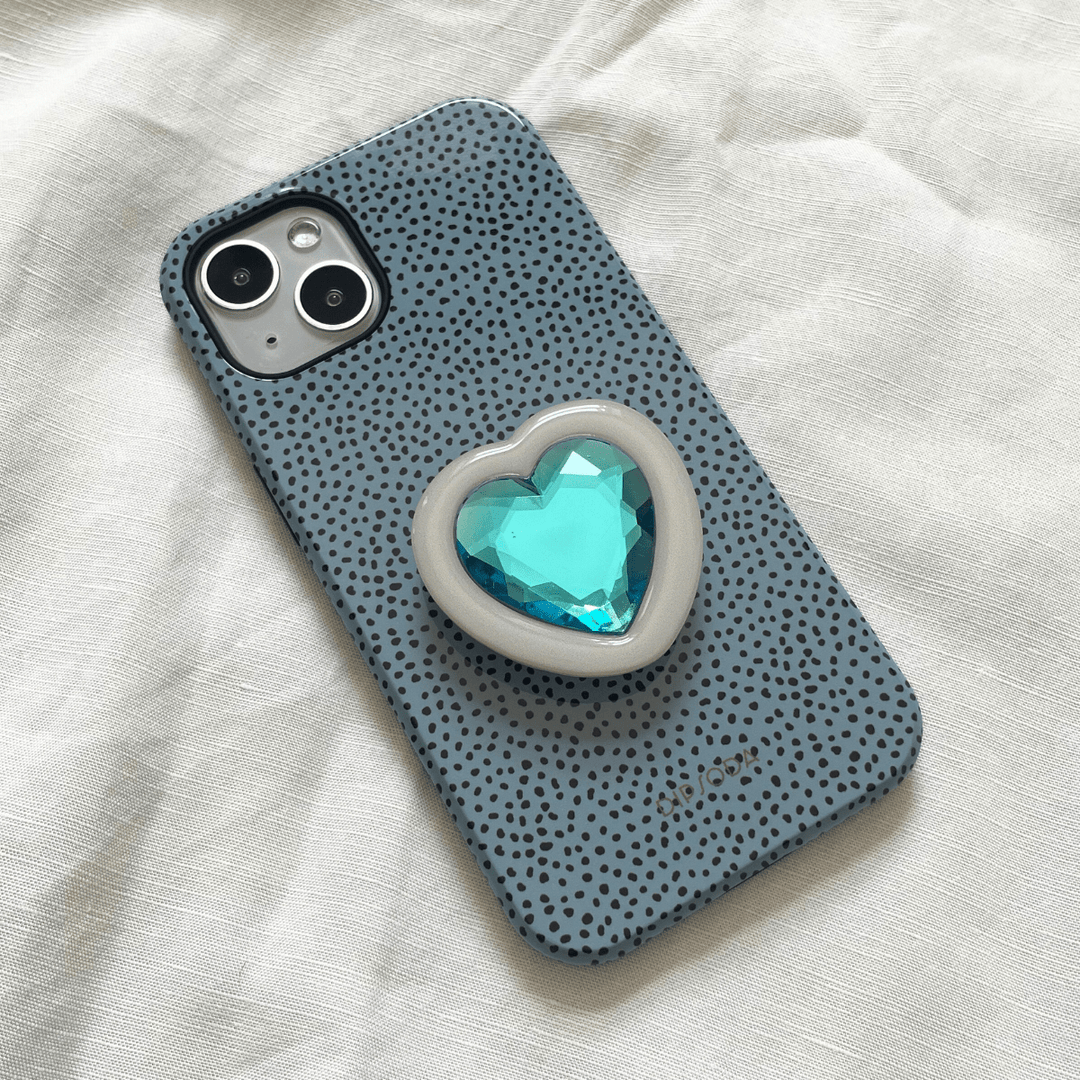 White & Blue Heart Crystal Phone Grip
