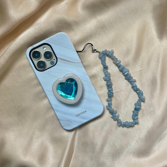 White & Blue Heart Crystal Phone Grip