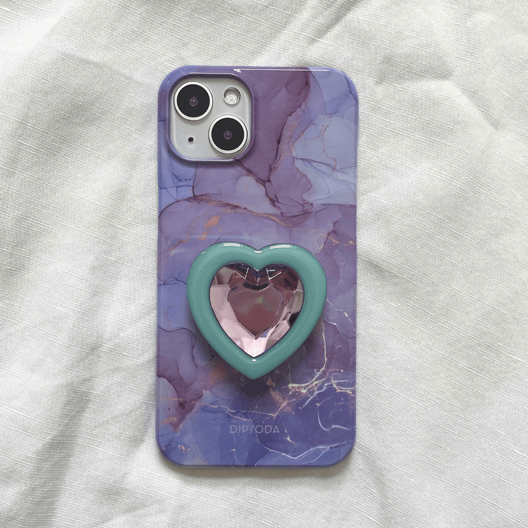 Green & Purple Heart Crystal Phone Grip