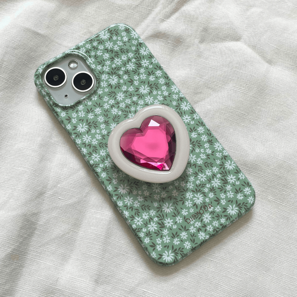 White & Pink Heart Crystal Phone Grip