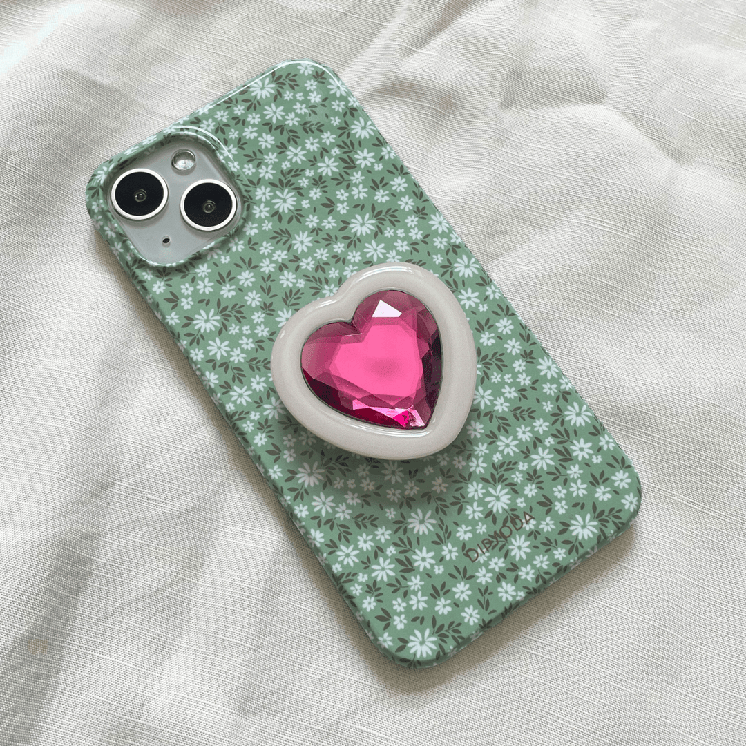 White & Pink Heart Crystal Phone Grip