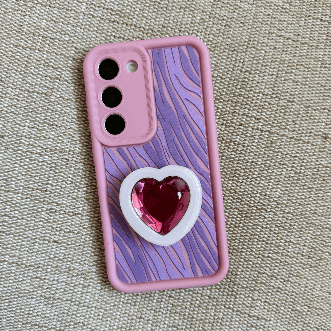 White & Pink Heart Crystal Phone Grip