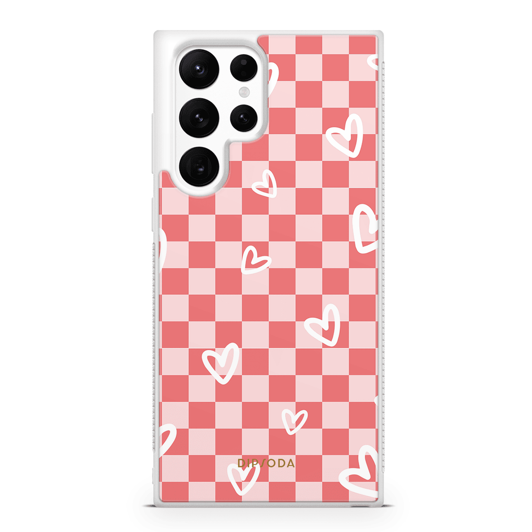 Hearts Checkerboard Rubber Phone Case