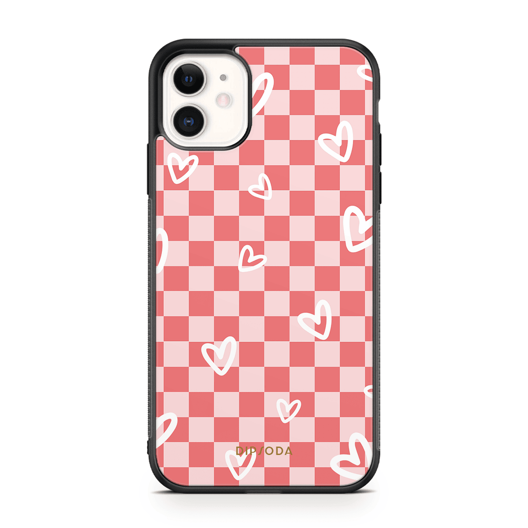 Hearts Checkerboard Rubber Phone Case