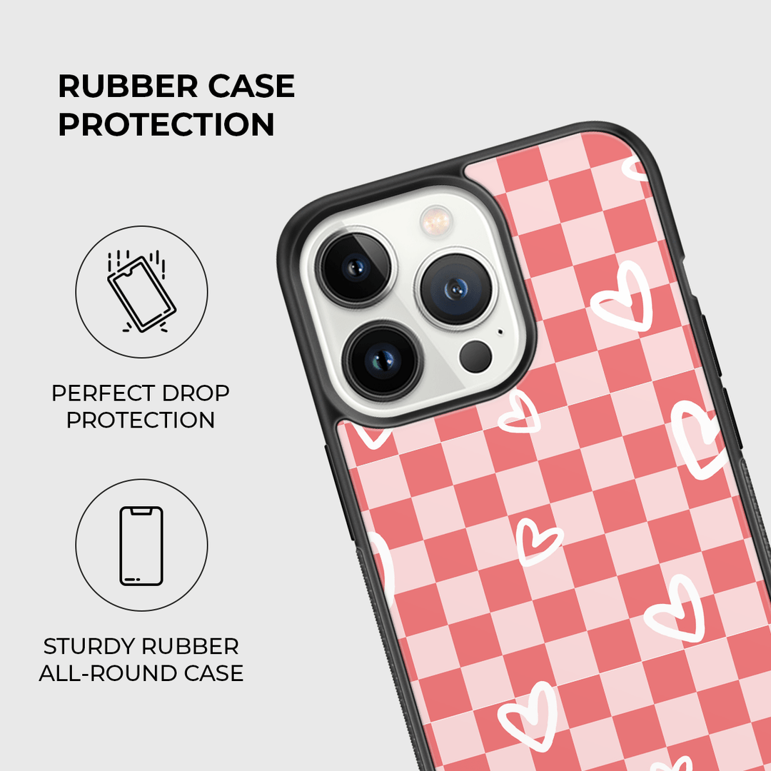 Hearts Checkerboard Rubber Phone Case