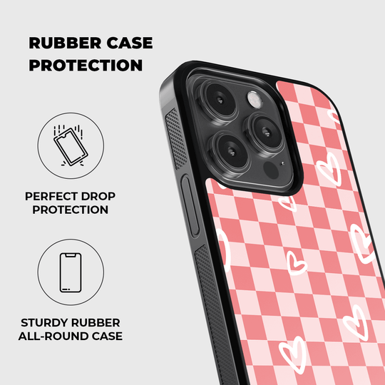 Hearts Checkerboard Rubber Phone Case